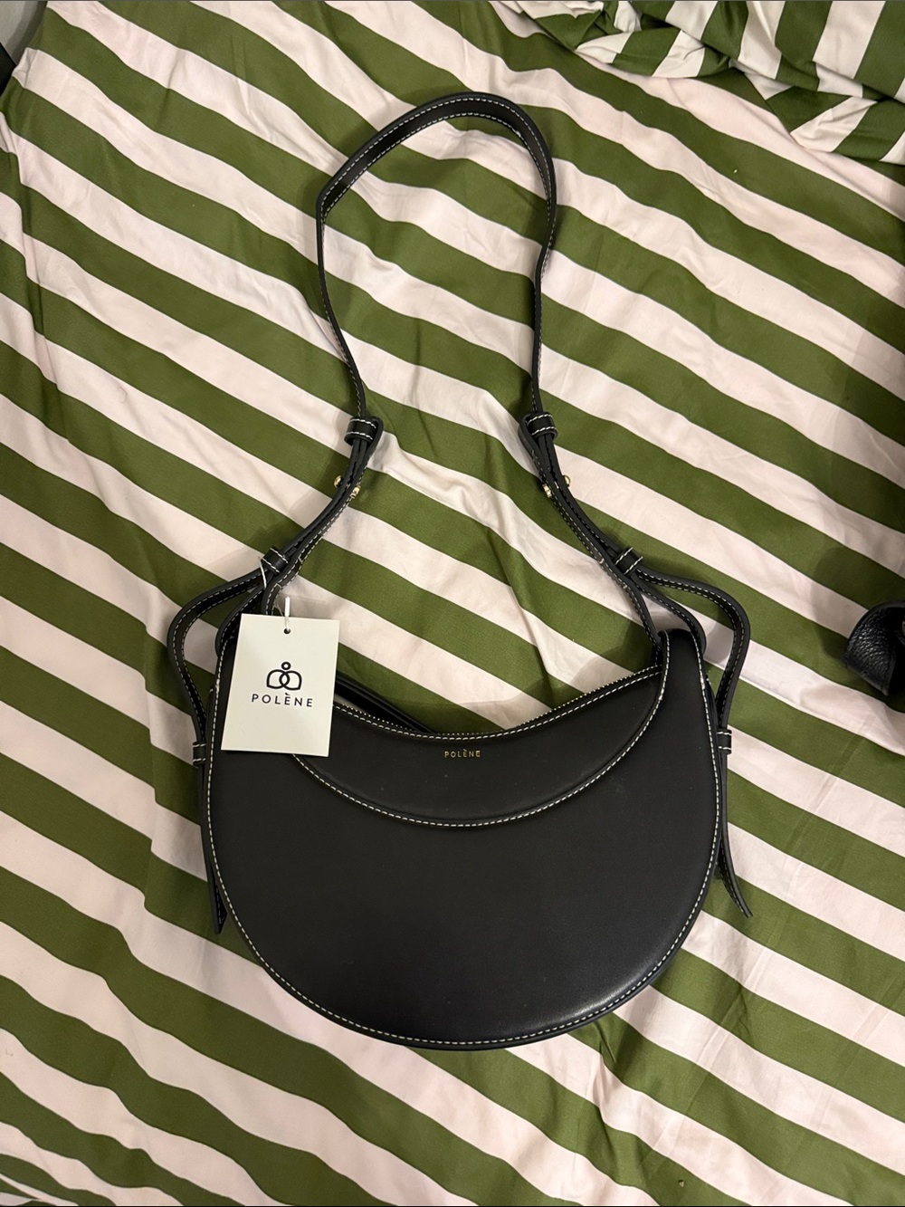 Polene Black Crescent Leather Shoulder Bag